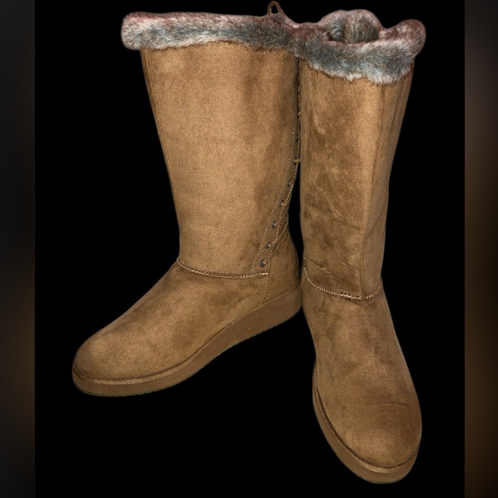 Rampage Lace Up Faux Fur Wedge Winter Boots